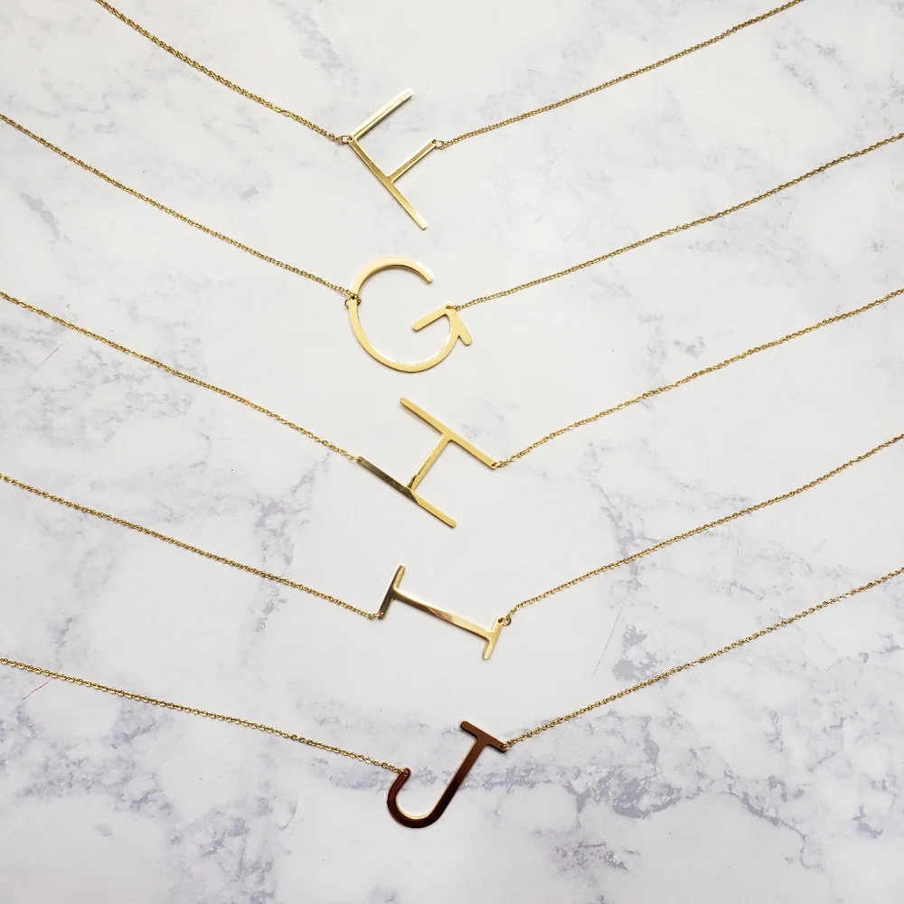 Monogram A-Z Block Letter Pendant Necklace Gold - Picture 3 of 6